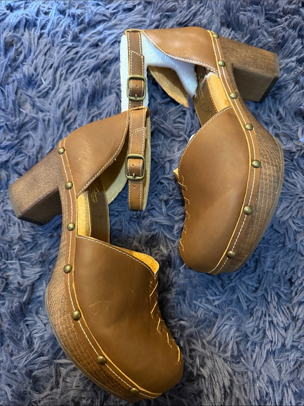 Sbicca Brown Leather Studded Clog Mules